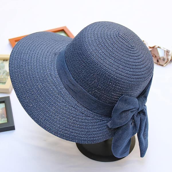 Sommerhatte til kvinder Bredskygget dame strandhat Lille pige solhat Foldbare damehatte Solhat med rem Navy
