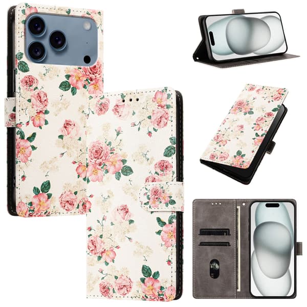 Passer til iPhone-deksler - Lommebokdeksel/deksel Retroblomster iPhone17