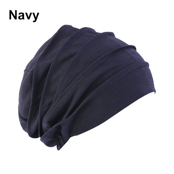 Muslimsk turbanhatt for kvinner, hijab, myk bomullshodeplagg, elastisk sove-kemo-lue, hårtap hodeskjerf, varme vinterluer navy