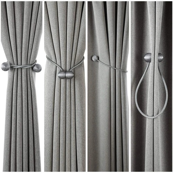 Magnetiska Gardinuppsättningar Magnetisk Gardinhållare Silvergrå 2-pack Gardinmagnetlås Hemband