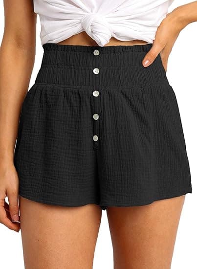 Afslappede sommer-shorts til kvinder med smock-elastik i taljen og knapdetaljer