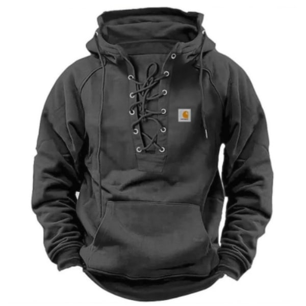 Herr Casual Strap Top Ficka Enfärgad Hooded Långärmad Topp Grå Grey 4XL