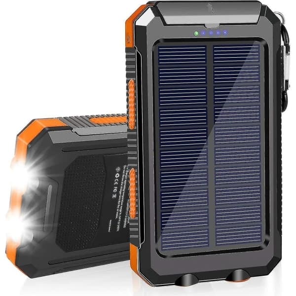 Solcellelader 20000mAh, Vanntett bærbar lader med solcellepanel og doble 5V USB-porter/LED