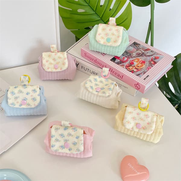 Blommigt Quiltat Myntfodral, Kontrastfärgad Tryckknappspåse Light pink