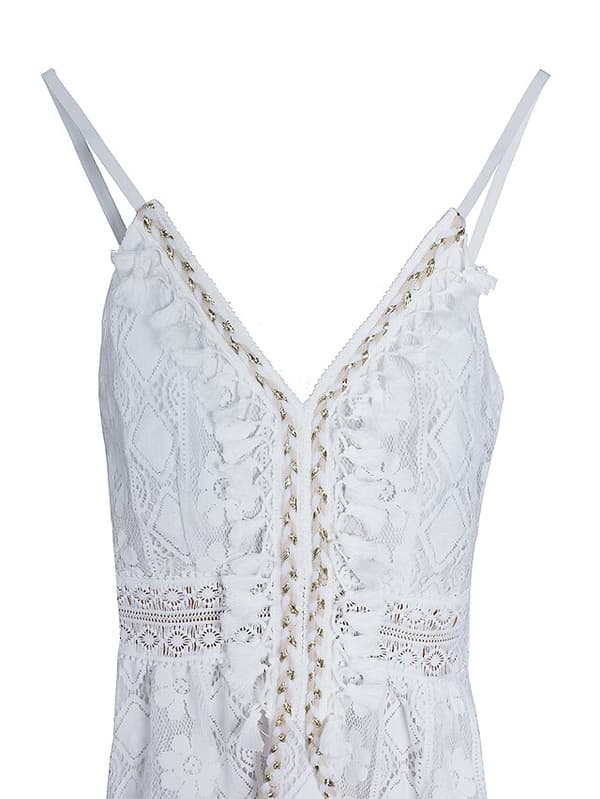 Maxiklänning för kvinnor, swingmodell, vit beige, ärmlös, tryck Vit White XL