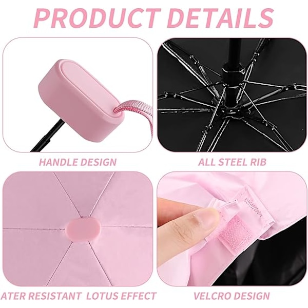 Reiseparaply, Ribber Mini Reiseparaply Sterkt Paraply Sammenleggbart Solparaply Vindtett Regntrekk Lett Lite Anti-UV Paraply 90x53cm Pink