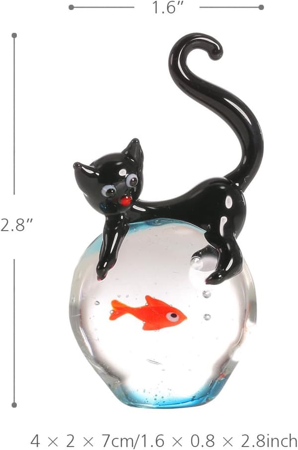 Mini gave glassdyrfigur gavepynt håndblåst til Thanksgiving/jul (minikatt og gullfisk)