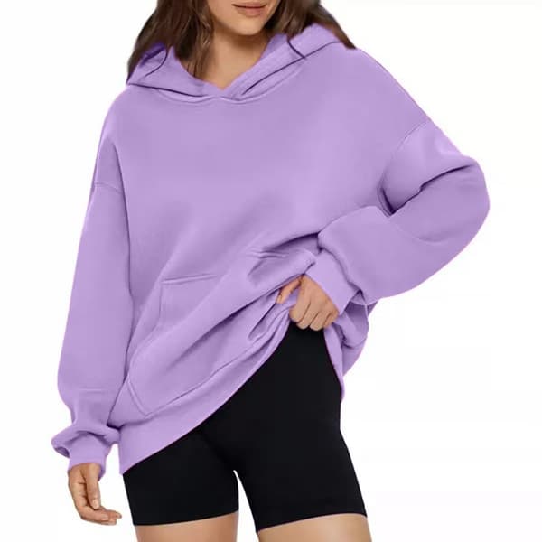 Uformelle løse hettegensere for kvinner ensfarget langermet oversized genser Light purple 3XL