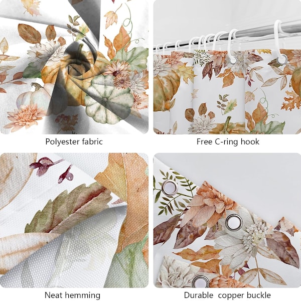 Dusjforheng Høst Akvarell Blomstrete Lønneblad Dusjforheng for Bad Boho Høst Thanksgiving Gresskar Hjem Badekar Dekorasjon Vanntett Stoff Style 4