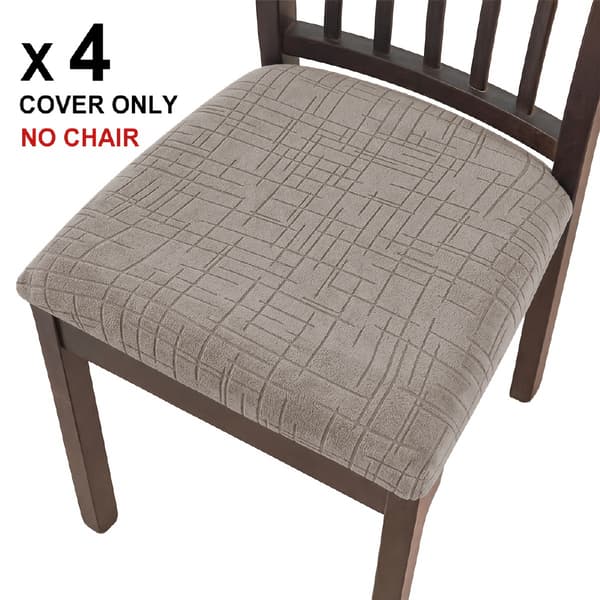 4 stk. moderne jacquard-stoltrekk elastisk stretch egnet for spisestoler, strekkbart trekk med strikk, maskinvaskbart Khaki