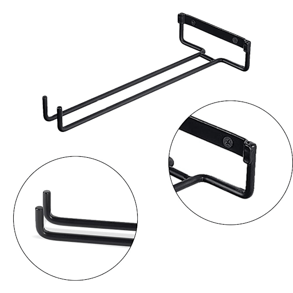 6 stk. vægmonteret vinstativ, hængende vinstativ, vinkopsglas opbevaringshylde, displayhylde til bar, køkkenkabinet, sort