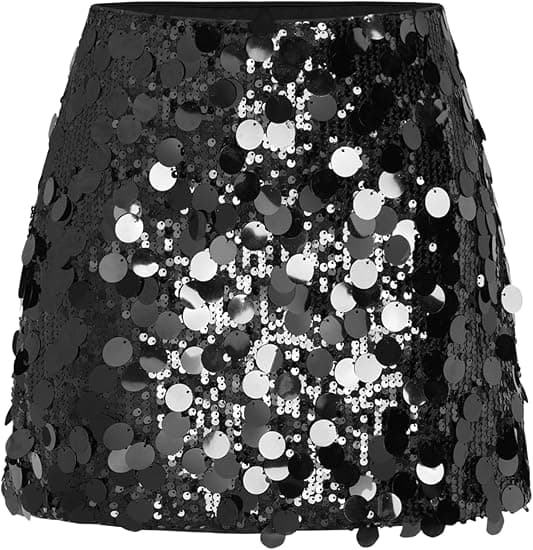 Paljettskjørt for kvinner, glitrende elastisk bodycon miniskjørt til fest svart black L
