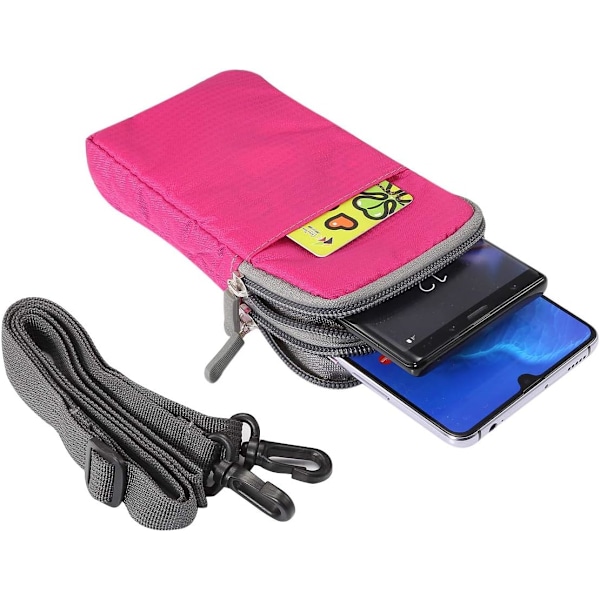 Mobiltelefonbälte, Crossbody Mobiltelefonväska, Utomhusresor Nylon Axelväska, med Bältesögla Karabinkrok Roseröd 10*18*3.5 CM rose Red