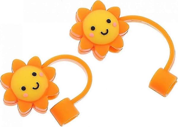 2-pack Söta Återanvändbara Dricksstrån i Silikon med Solrosor, Toppar, Lock, Dammskydd