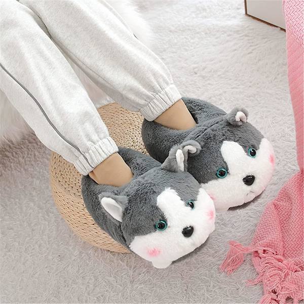 Djurfleecetofflor gris hamster anka