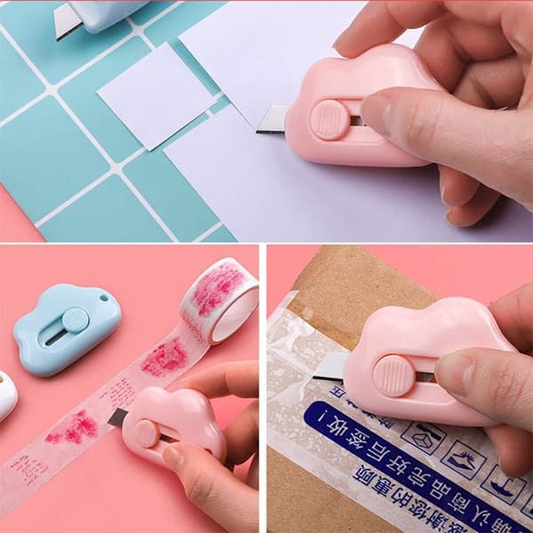 Mini Utility Knive Æskeåbner Udtrækkelig Brevåbner, Karton - Perf 3pcs (Pink/Blue/White)