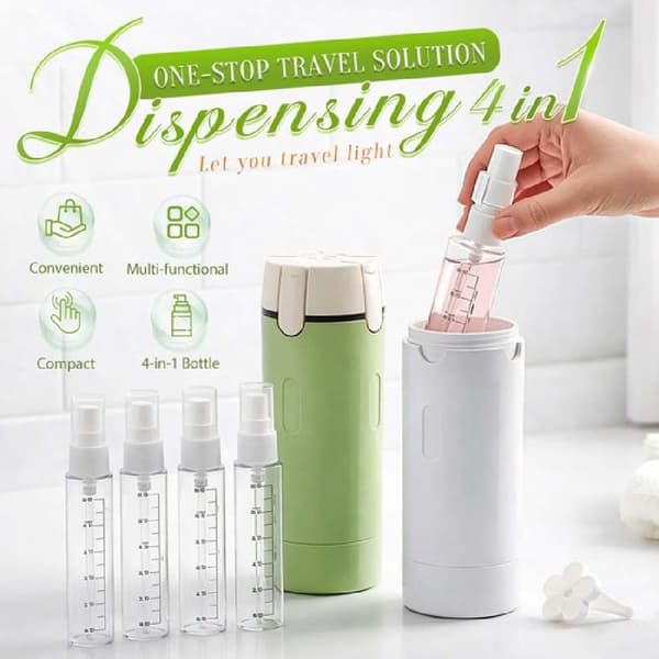 4-i-1 Resedispenser / Dispenserflaskor (4 x 30 ml) – Påfyllningsbar & Bärbar Resedispenser – Med Måttmarkeringar och Etiketter