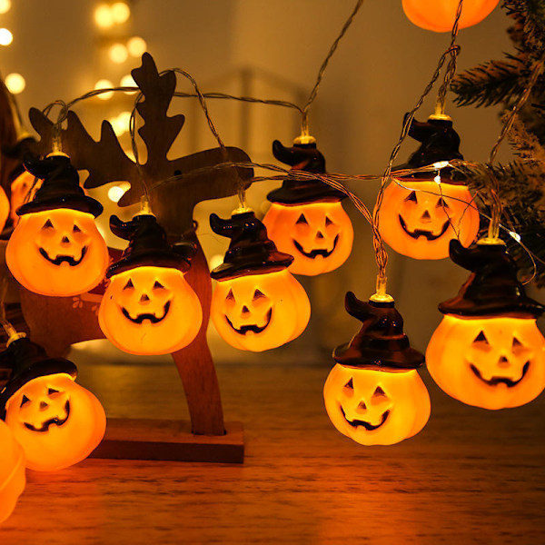 Halloween-lyskjede med gresskar og heksehatt, LED 16.4FT 8 moduser Timer 3D Vanntett Oransje Jack-O-Lantern Gilded Pumpkin 3m 20 lights USB model