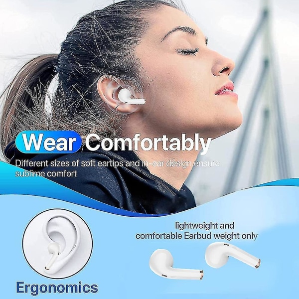 Trådlösa hörlurar Bluetooth 5.0 hörlurar med case Sporthörlurar Yo White