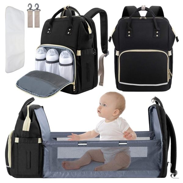 IC Foldbar babyseng med puslebord, tremmeseng ble