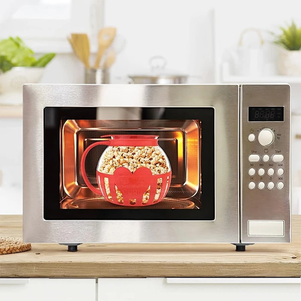 Mikrovågsugns popcornpoppare i glas med silikonlock, mikrovågsugns popcornpoppare med temperatursäkert glas