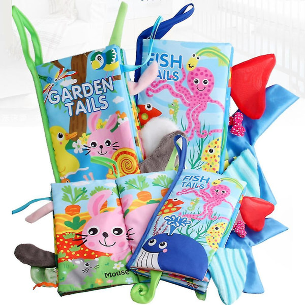 Baby tyg bok Tecknad djur 3d svans lärande sensoriska tidig utbildning leksak Animals