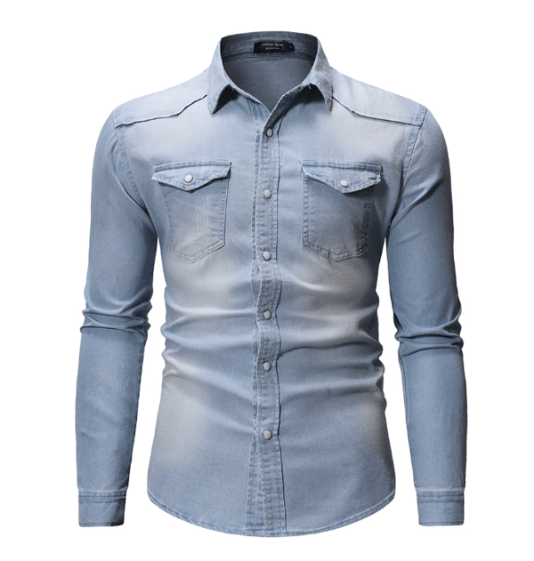 Langærmet denimskjorte til mænd, lyseblå light blue XXL
