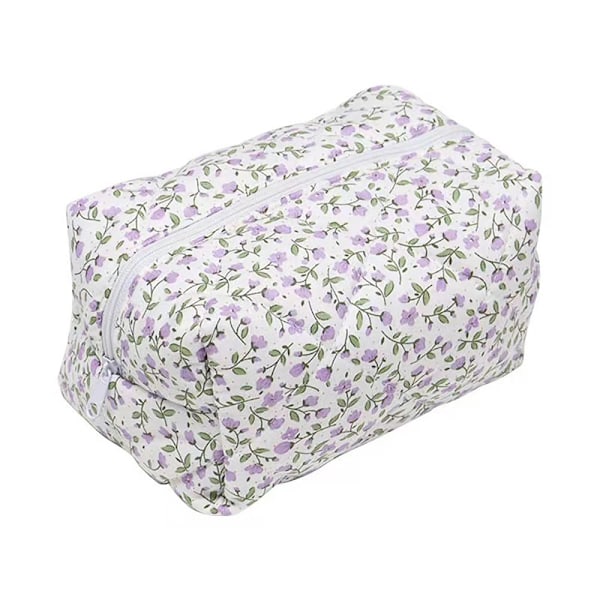 Blomstrete Puffy Vattert Sminkeveske Stor Reiseveske for Kosmetikk LILLA purple