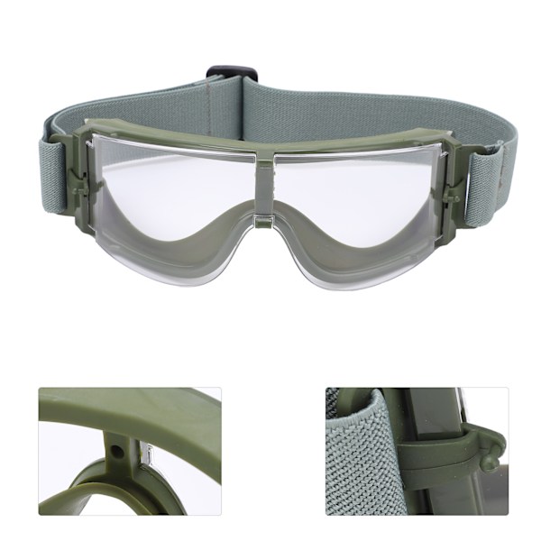 Militära Skyddsglasögon Slagtåliga och Ventilerande Utomhusglasögon för Män Kvinnor Olivfärgad Båge Klar Lins 0.4