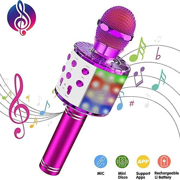 Langaton Bluetooth-mikrofoni LED-valoilla, lasten joululahja pink