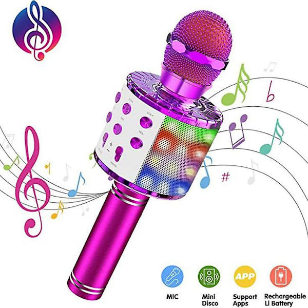 Trådløs Bluetooth-mikrofon med LED-lys, julegave til barn pink