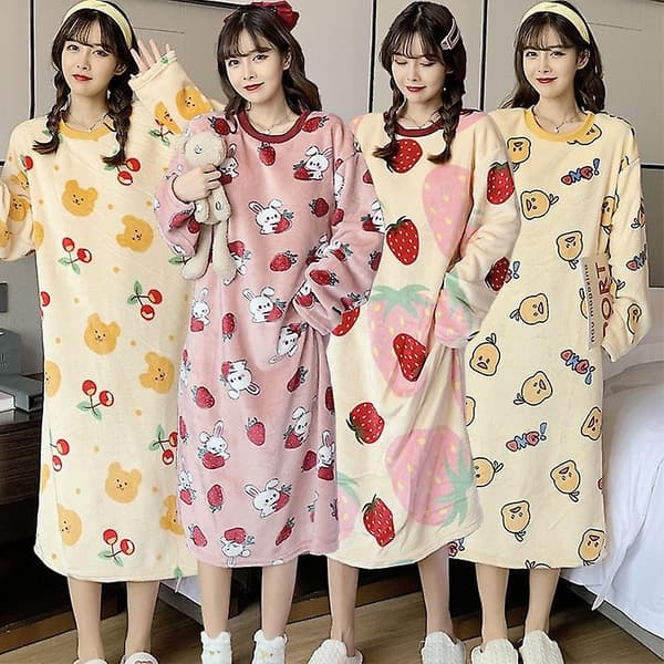 Dam Pyjamas Tjocka Varma Flanell Pyjamas Korall Sammet Ed Långärmad Vinter Pyjamas-L