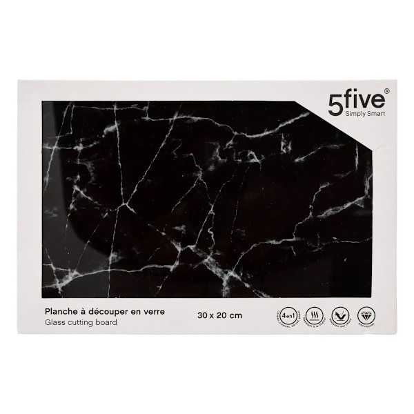 Skärbräda i Glas - Svart Marmormönster Black Svart