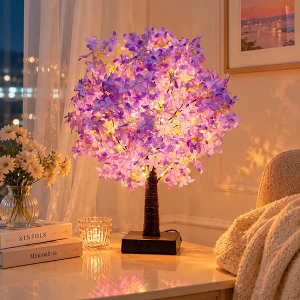 Sakura Træ Dekorativ Natlampe, USB/Batteri Dobbelt Strømforsyning Varm Hvid Omgivende Skrivebordsornament A3