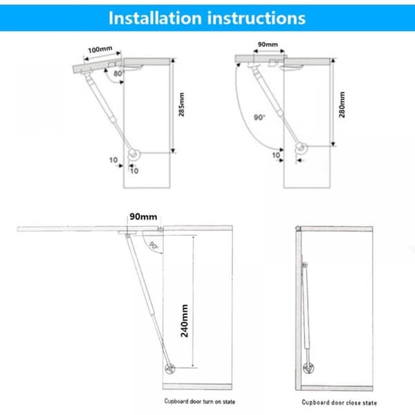 2 stk. 200N gassfjær, gassløft Elescopic Soft Close Strut Lift Sta