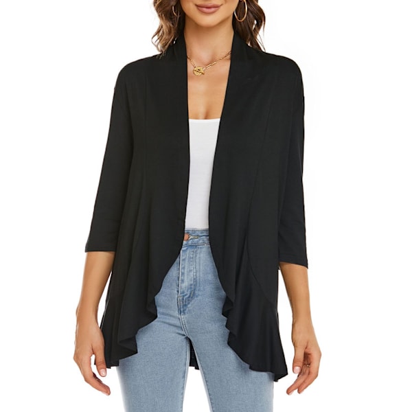 Sommercardigan til kvinder, let og blød, dame toppe, sort Black XL