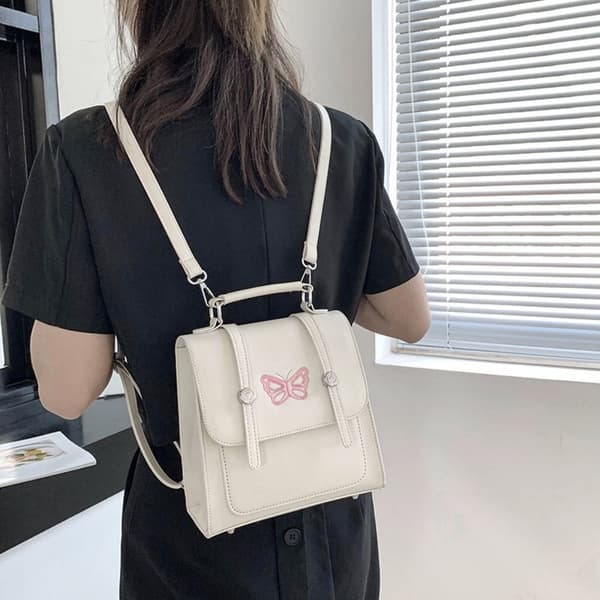 Broderad Fjäril Handväska Flickor Ryggsäckar SVART black