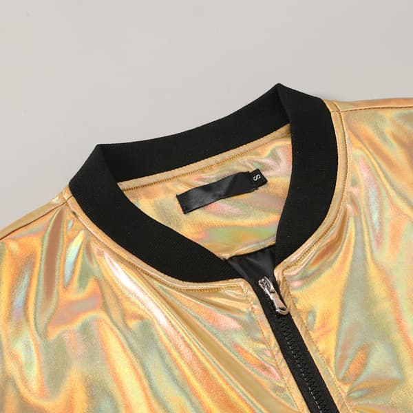 Metallisk Jacka Herr 70-tals Disco Party Varsity Jacka guld gold M