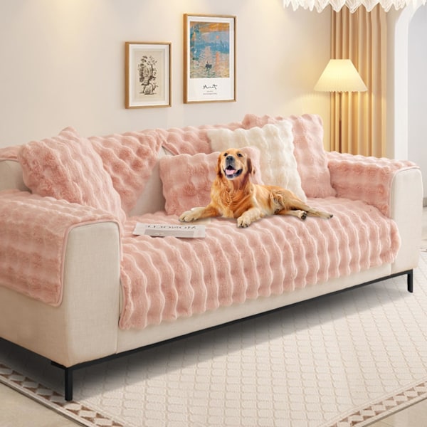Kanin Plysch Sofföverdrag L Form 1/2/3/4 Sits Sofföverdrag Hörnsoffa U Form, 2023 Nytt Universal Halkfritt Soffskydd, Supermjuk Soffa rosa pink 70*70cm