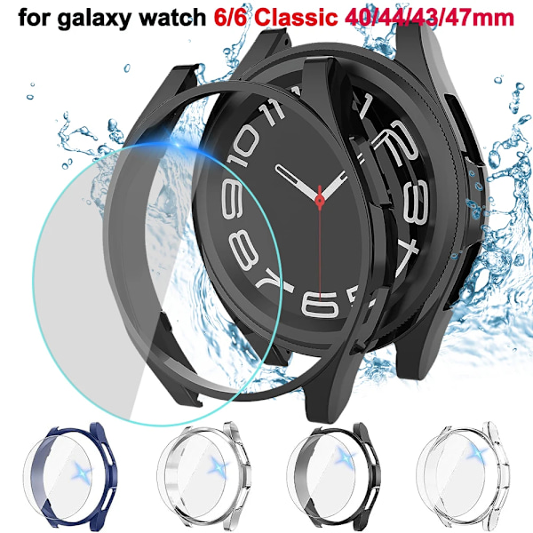 Glas+ kotelo Samsung Galaxy Watch 6/6 Classicille Vedenkestävä PC Galaxy Watch 6/6 Classic 40/44/43/47 mm kotelo+ näytönsuoja Valkoinen Y White Galaxy Watch 6 40mm