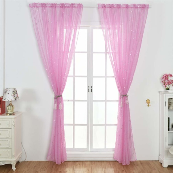 Stjärntyllgardin, genomskinlig stjärngardin för sovrum glitterstjärna voile gardinpanel voile nätgardin (100x270CM, rosa, 1 gardin) Pink