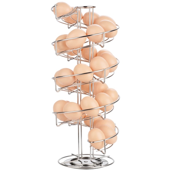Eggdispenser, eggspiral i rustfritt stål, spiraldesign, eggstativ for oppbevaring av ca. 30-36 egg, sølv Silver