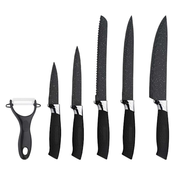 Knivset 6 delar Köksknivar svart black
