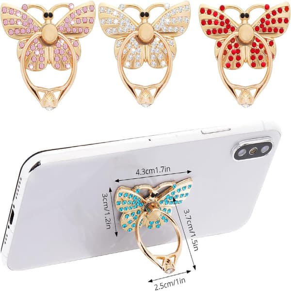 (4 Colors) Phone Ring Holder, 4 Pieces Butterfly Phone Ring Holder