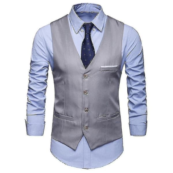 Stor dressvest for menn i ensfarget, enkeltspent modell Lys grå Lys grå Lys grå Light grey XL