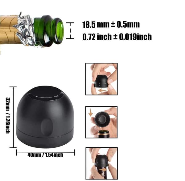 Viini- ja samppanjakorkki - Samppanjapullo / Pullo / Vinipullo Musta Black 3-Pack