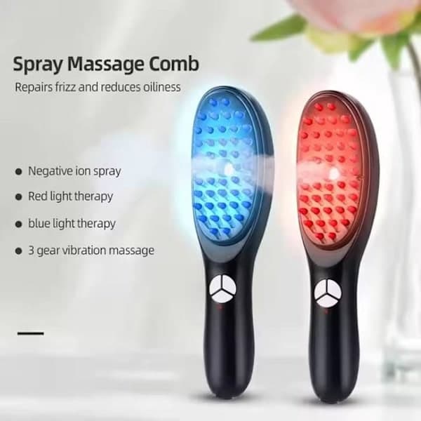 Hovedbundsmassagekam - Med rød/blå lysterapi - Vibrationsmassage - Hårstimulering - Anti-hårtab - ABS-materiale - Sort