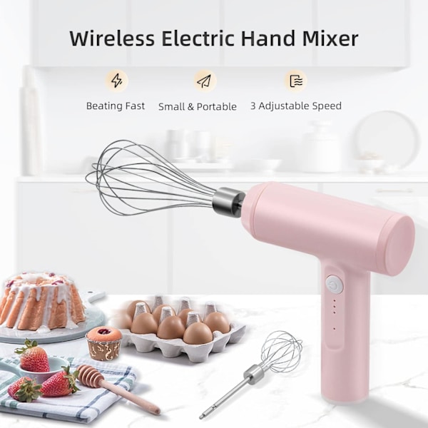 Elektrisk handmixer i rostfritt stål, USB-uppladdningsbar elektrisk H
