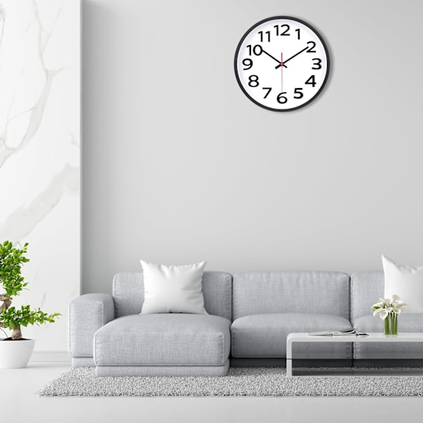 Väggklocka Tyst Icke-tickande 12 Tum/30 cm Modern Väggklocka Dekorativ Kvalitets Analog Kvarts Stor Klocka, 3D-siffror Lätt att Läsa, Svart Black