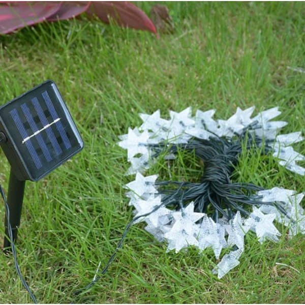 Solcellebelysning for utendørs bruk, 9,5 m 50 LED-stjerner, vanntett IP44, 8 moduser, egnet for hage, gårdsplass, bryllup, varm hvit